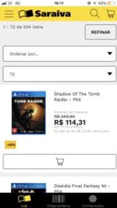 Shadow Of The Tomb Raider - PS4 R$114