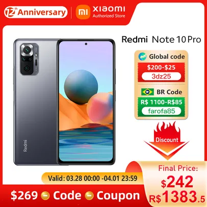 Smartphone Xiaomi Redmi Note 10 Pro Global Version NFC 6GB 64GB 128GB Smartphone Phone Snapdragon 732G Octa Core 6.67" AMOLED Display|Cellphon