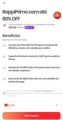 [Usuários Selecionados] 80% OFF na assinatura mensal de Rappi Prime