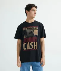 Camiseta Manga Curta com Estampa Localizada Johnny Cash