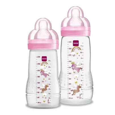 Kit 2 Mamadeiras Easy Active 270/330ml 2m + Rosa - mam