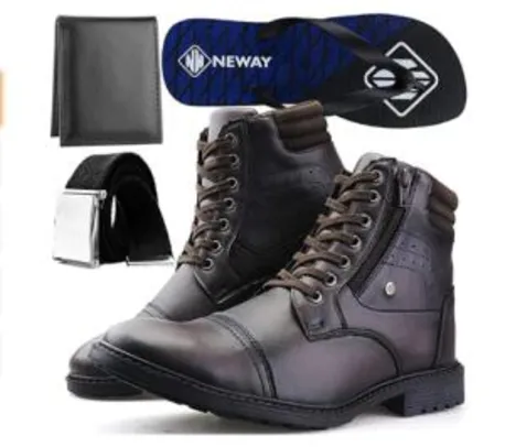 Bota Casual Perfuros Neway com Zíper Masculina com Chinelo, Cinto e Carteira | R$100