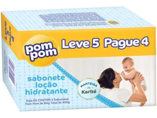 Sabonete Infantil Pom Pom Hidratante 80gr - 5 Unidades | R$9