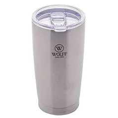 WOLFF Copo Térmico de Aço Inox Parede Dupla Com Tampa 600ml Prata - Itens Para Viagem - Mantém a Bebida na Temperatura Ideal