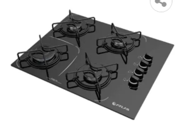 Cooktop a Gás Atlas Agile Up com Mesa de Vidro Bivolt - Preto