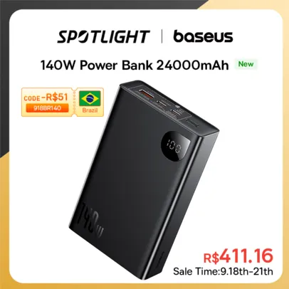 [Moedas] Power Bank Baseus 24.000mAh 140W - Com saída para Tablet Notebook e Smartphone