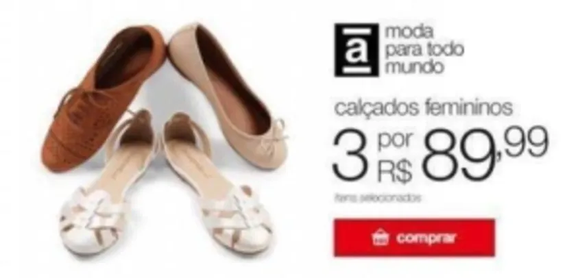 3 calçados femininos (Moleca, Beira Rio, Bebecê e outras) por R$ 90