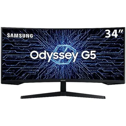 Monitor Gamer Curvo Samsung Odyssey 34, WQHD, 165Hz, 1ms, Tela Ultrawide, HDMI, Display Port, Freesync Premium, Preto, Série G5