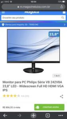 Monitor para PC Philips Série V8 242V8A 23,8” | | R$806