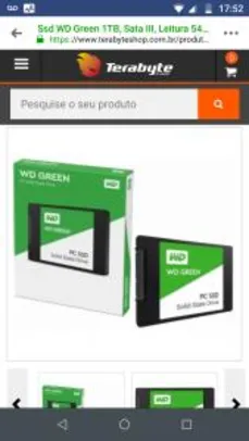 SSD WD GREEN 1TB, SATA III, LEITURA 545MB/S E GRAVAÇÃO 430MB/S, WDS100T2G0A | R$609