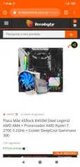 Placa Mãe ASRock B450M Steel Legend AMD AM4 + Processador AMD Ryzen 7 2700 3.2GHz + Cooler DeepCool Gammaxx 300