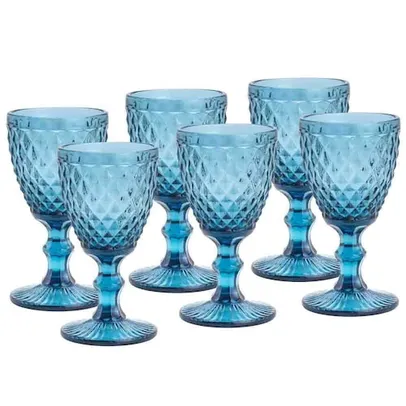 [APP] Conjunto de Taças de Vidro 300ml 6 peças - Bico de Abacaxi azul TCVI056