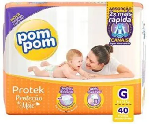 [PRIME/Rec] Fralda PomPom Protek Proteção de Mãe, G - 40 unidades | R$24