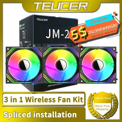 Kit Fan TEUCER JM 2 ARGB Espelho Efeito de Luz Ciclo, PWM 800 2000RPM sem fio