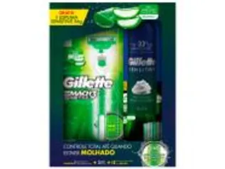 Kit Aparelho de Barbear Gillette Aqua Grip MACH3 - 1 Aparelho de Barbear 3 Cargas 1 Espuma de Barbear