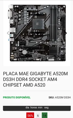 Placa mãe A520M Gigabyte DS3H | R$ 290