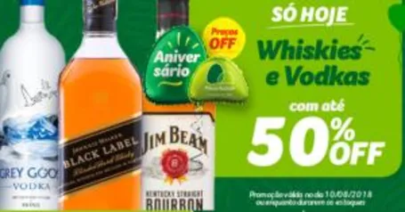 Whiskies e Vodkas com até 50%