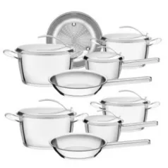 Conjunto de Panelas de Aço Inox com Fundo Triplo 9 peças Tramontina - R$ 430