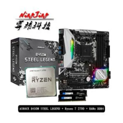Kit Amd Ryzen 7 2700 + Asrock b450m legend placa-mãe + Pumeitou DDR4 2666mhz | R$72