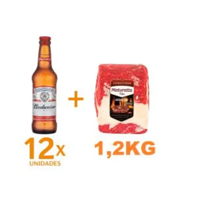 Kit 12 Cervejas BUDWEISER Garrafa 330ml + Entrecote Filé Costela Bovino Maturatta Friboi 1,2kg | R$70