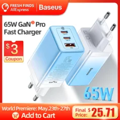 Multi Carregador Rápido - Pro Fast Charger - Baseus 65W