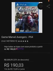 [PS4] Jogo Avengers | R$190