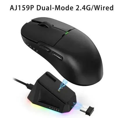 [Taxa inclusa / Moedas R$116,85] Mouse Gaming Ajazz AJ159P com Dock de Carregamento Magnético, USB, Sensor Óptico, 26000DPI, 2.4G, Com Fio, PAW3395