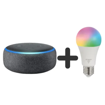 Echo Dot (3ª Geração) + Lâmpada Inteligente Smarteck 7W