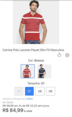 Camisa Polo Lacoste Piquet Slim Fit - R$85