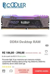 Memória ram Pccooler 8gb 3200Mhz R$187