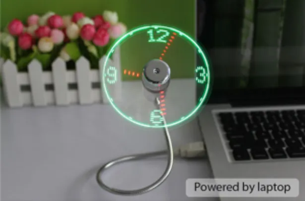 [GearBest] USB Clock Fan with Flexible Tube  -  GREEN LIGHT  SILVER R$ 19