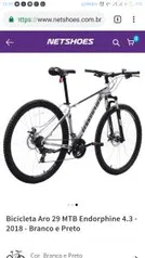 Bicicleta Aro 29 MTB Endorphine 4.3 - 2018 - Branco e Preto - R$918