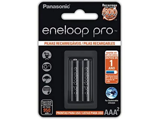 Pilha Recarregável Eneloop PRO AAA (Palito), BK-4HCDE/2BB, Panasonic, Cartela com 2 unidades