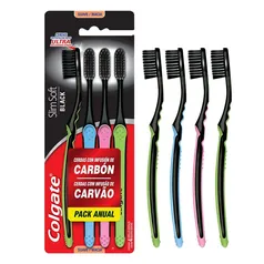 Kit 4 Escovas de Dente Colgate Slim Soft Black - Cerdas macias e antibacterianas | Infusão de carvão