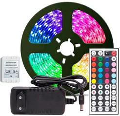 Fita de LED RGB 5 metros Fonte 12V 3A e Controle Remoto | R$30