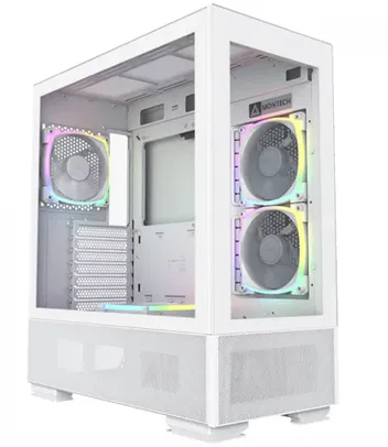 Gabinete Montech Sky Two, ARGB, Mid Tower, Vidro Temperado, ATX, White, Sem Fonte, Com 4 Fans