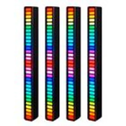 Kit 4 Barras de Led RGB Preto Sem Fio Torre Gamer Sensor Som