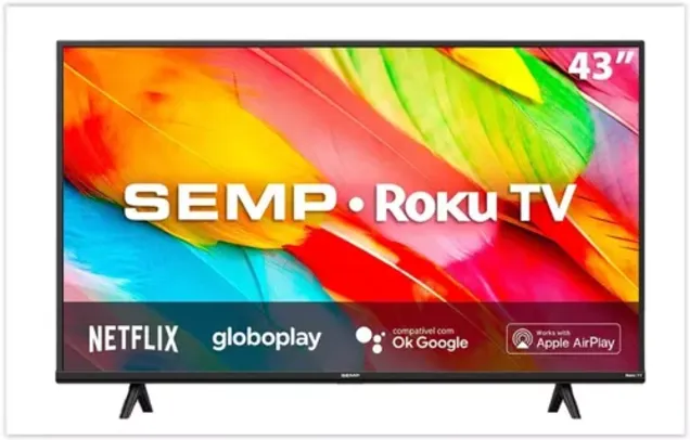 Smart TV LED 43" Full HD Semp Roku TV 43R6500 Wifi Dual Band, 3 HDMI, 