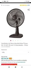 Ventilador de Mesa Mondial Maxi Power NV-15-6P-FB com 3 Velocidades | R$95