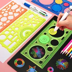 [TX inclusa] Geometria spirograph desenho estênceis conjunto modelo de pintura arte artesanato criativo crianças brinquedo educativo