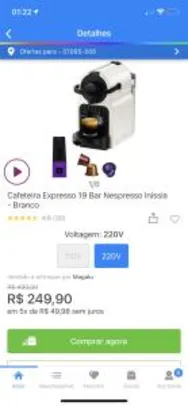 Cafeteira Expresso 19 Bar Nespresso inissia branco 220v R$250