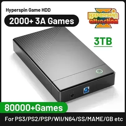 [Moedas R$254] Hyperspin HDD Portátil para PC e Laptop, 3TB, 80000 Jogos