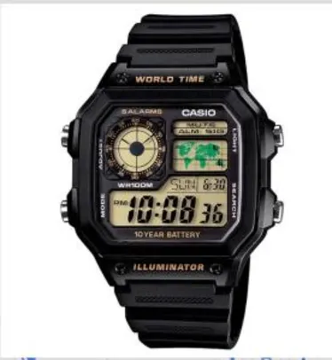 Relógio Masculino Digital Casio Multifunção AE1200WH1BVDF - Preto - R$89