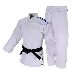 Kimono Judô Adidas Club Branco com Listras na cor Azul (180)