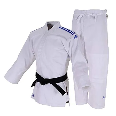 Kimono Judô Adidas Club Branco com Listras na cor Azul (180)