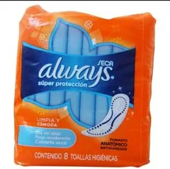 Absorvente Always Super Proteção Seca Sem Abas - 8 Unidades | R$1,99