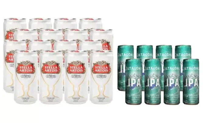 Kit Cerveja 16 latas Stella Artois 269ml + 8 latas Patagonia IPA 350ml