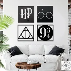 Kit 4 Quadros Decorativos Harry Potter Mdf Vazados Preto 25cm +