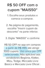 R$50 OFF em compras a partir de R$499 no Mercado Livre