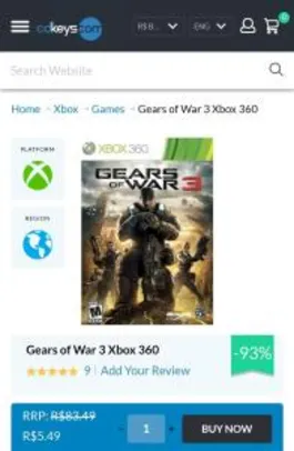 Gears of War 3 Xbox 360 R$5